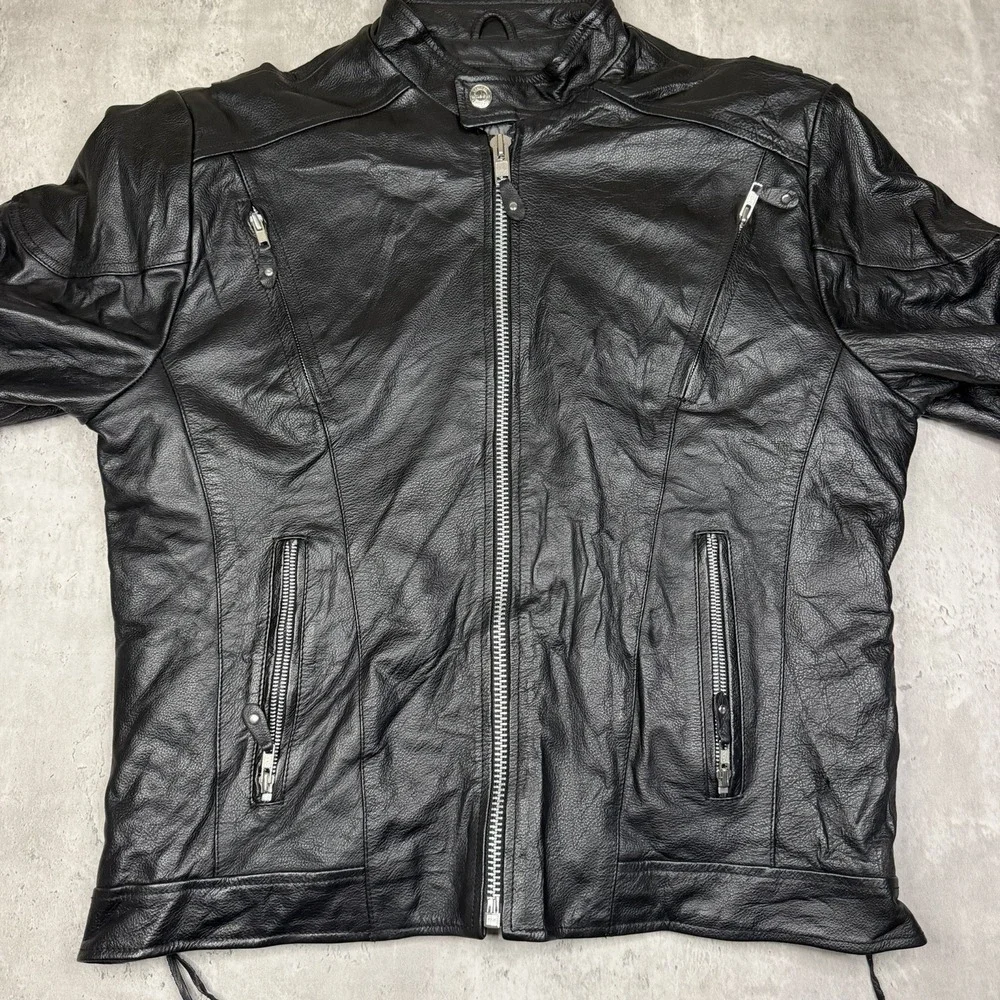 Wilson's Leather Jacket Mens L Black Moto Biker Zip Quilted Lined Vintage